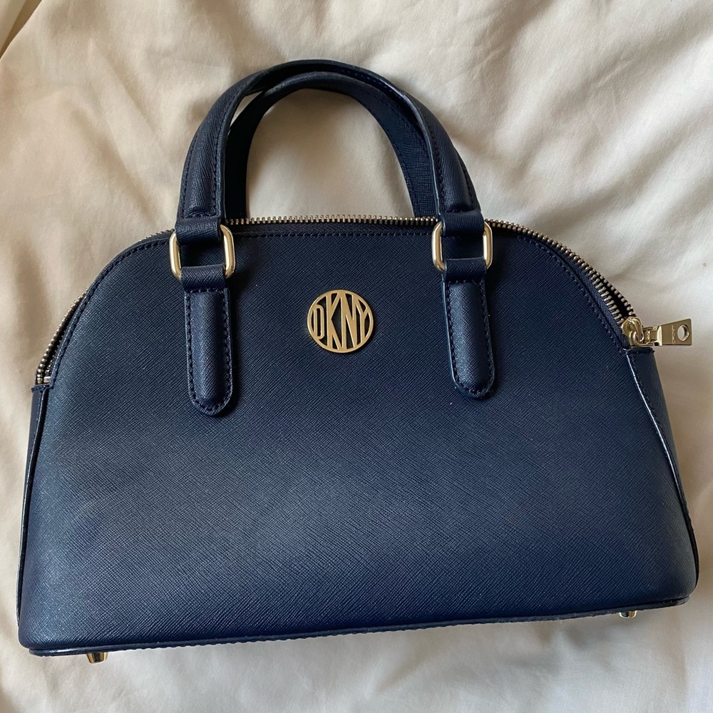 Navy Blue DKNY Purse with Gold Hardware